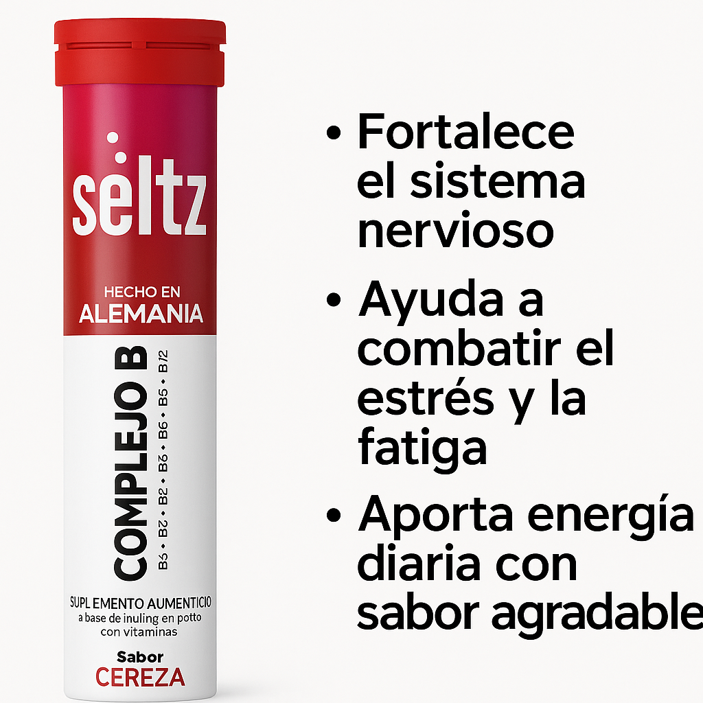 Seltz Complejo B Efervescente – 20 tabletas (Sabor Cereza)